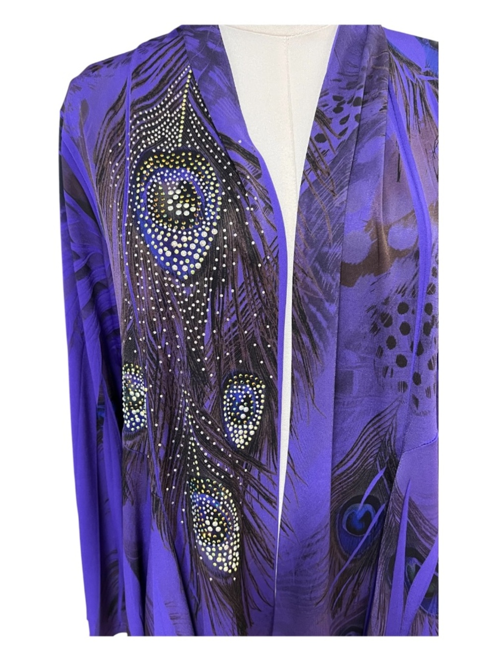 EUC Jostar Purple & Black Beaded Peacock Drape Cardigan Travel Friendly | Size M - Picture 4 of 7